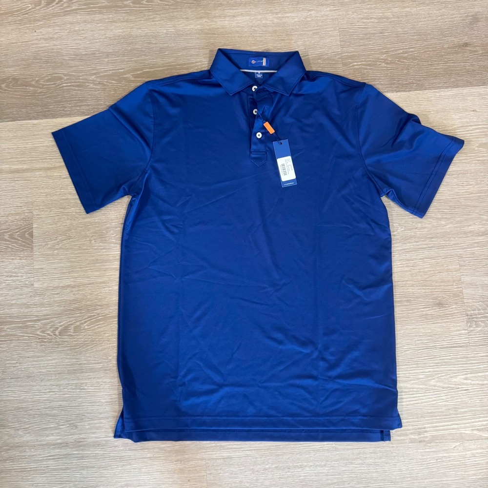 NWT Stitch Golf Polo Mens M Blue Solid Pique Performance Short Sleeve Logo